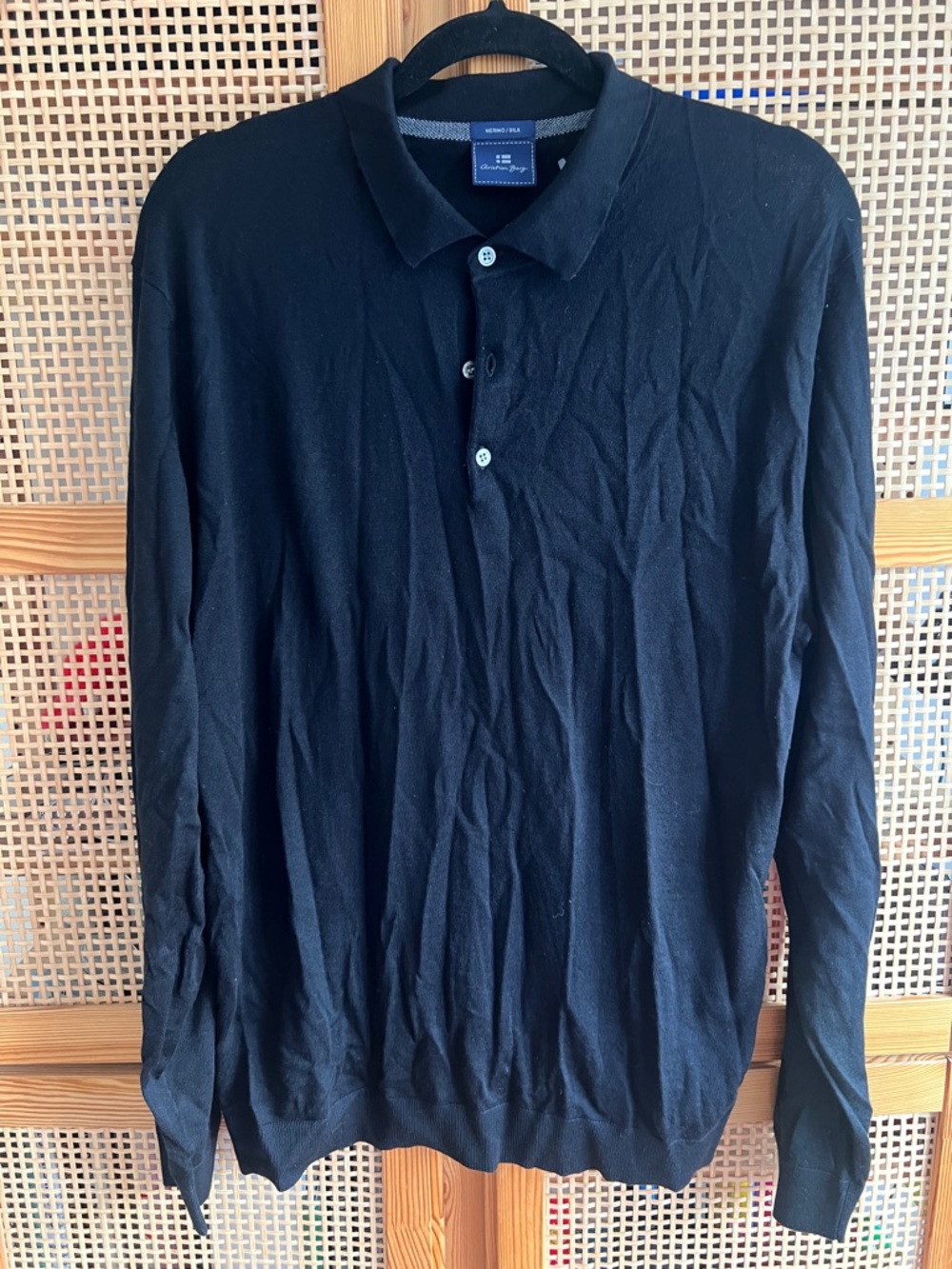 Massimo Dutti Black Long-Sleeve Polo Knit